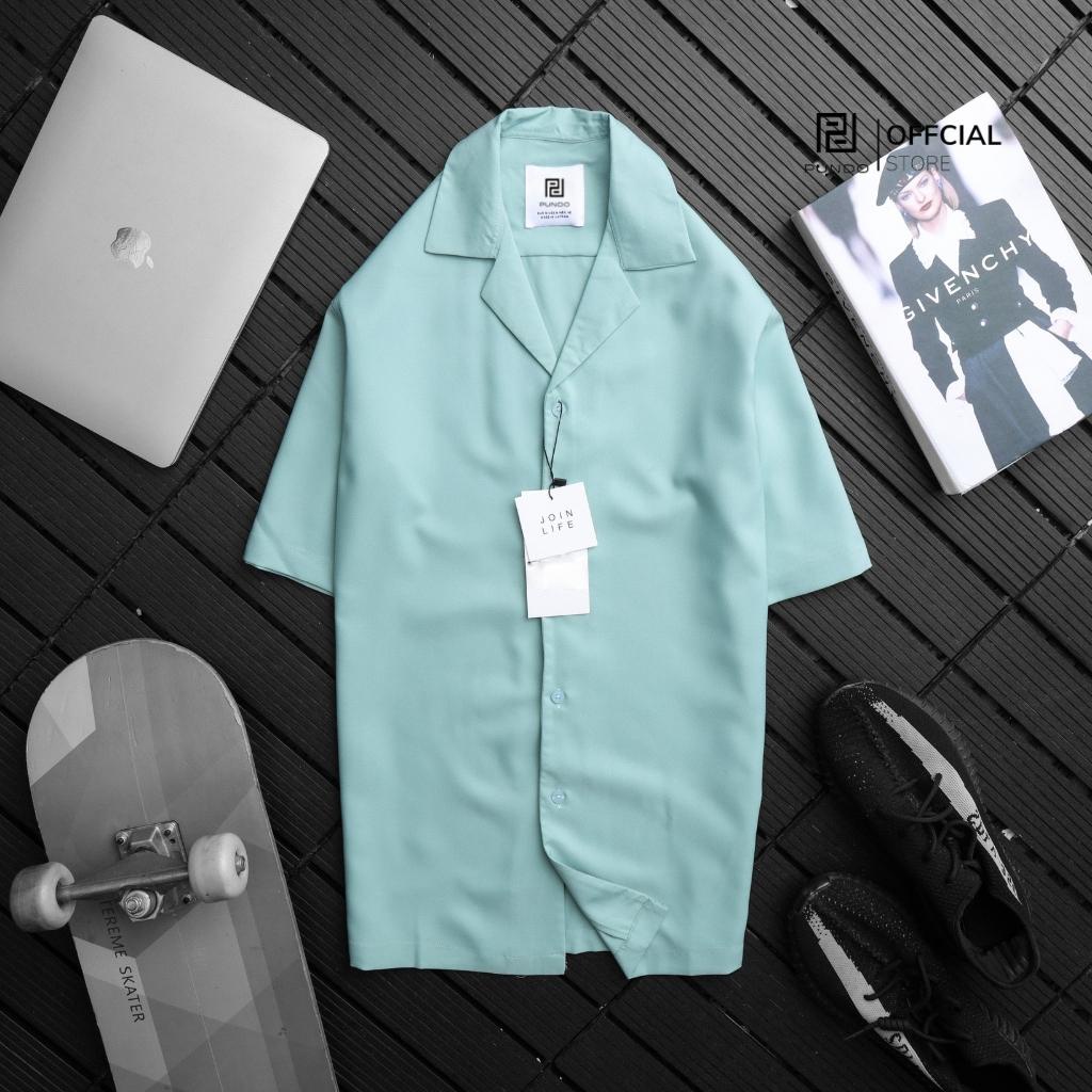 Áo sơ mi nam ngắn tay PUNDO cổ vest màu trơn basic chất vải lụa mịn cao cấp ASMPD38
