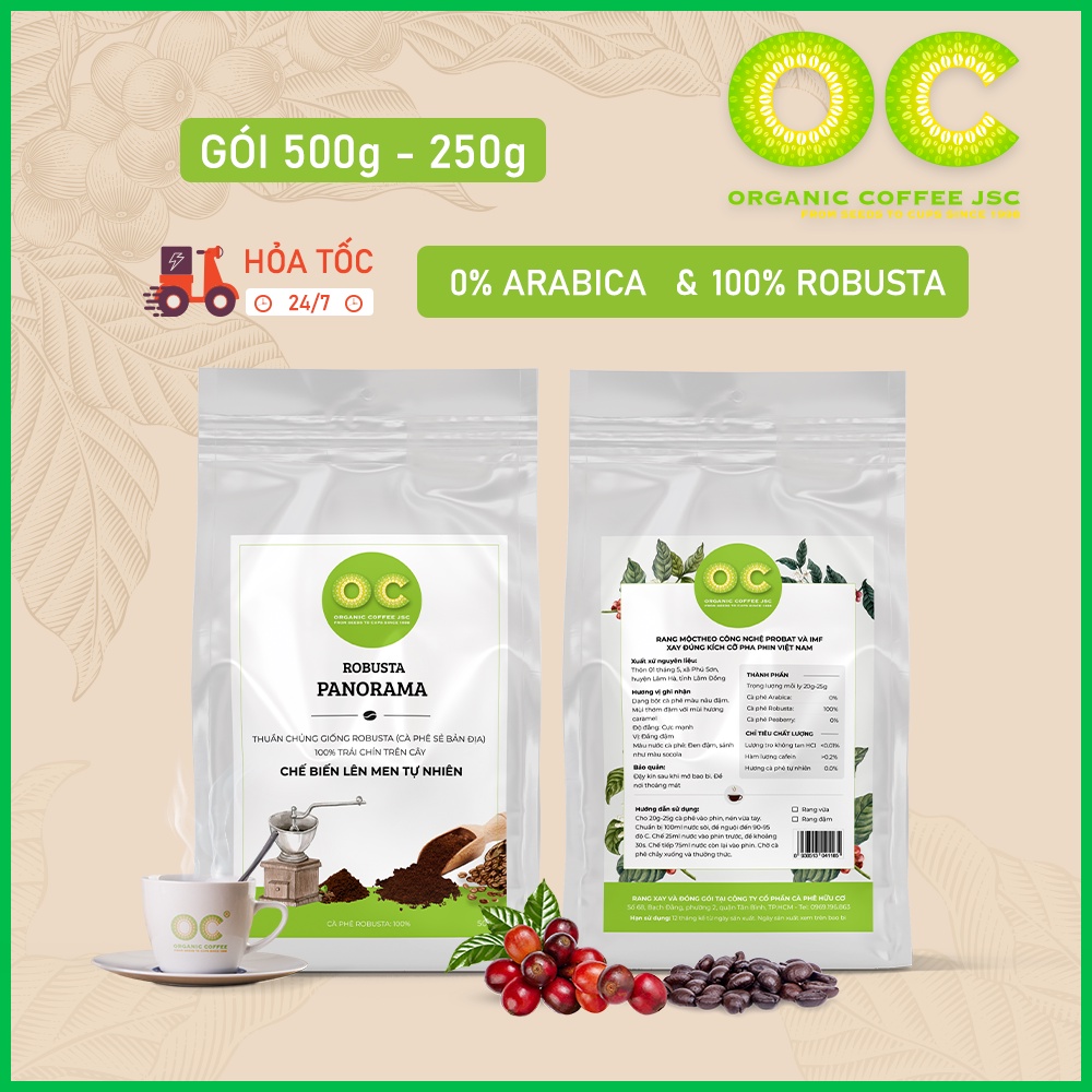 Cà phê rang xay Robusta hữu cơ nguyên chất 100% PARANOMA, Cafe rang xay dùng pha phin pha máy từ Organic Coffee JSC