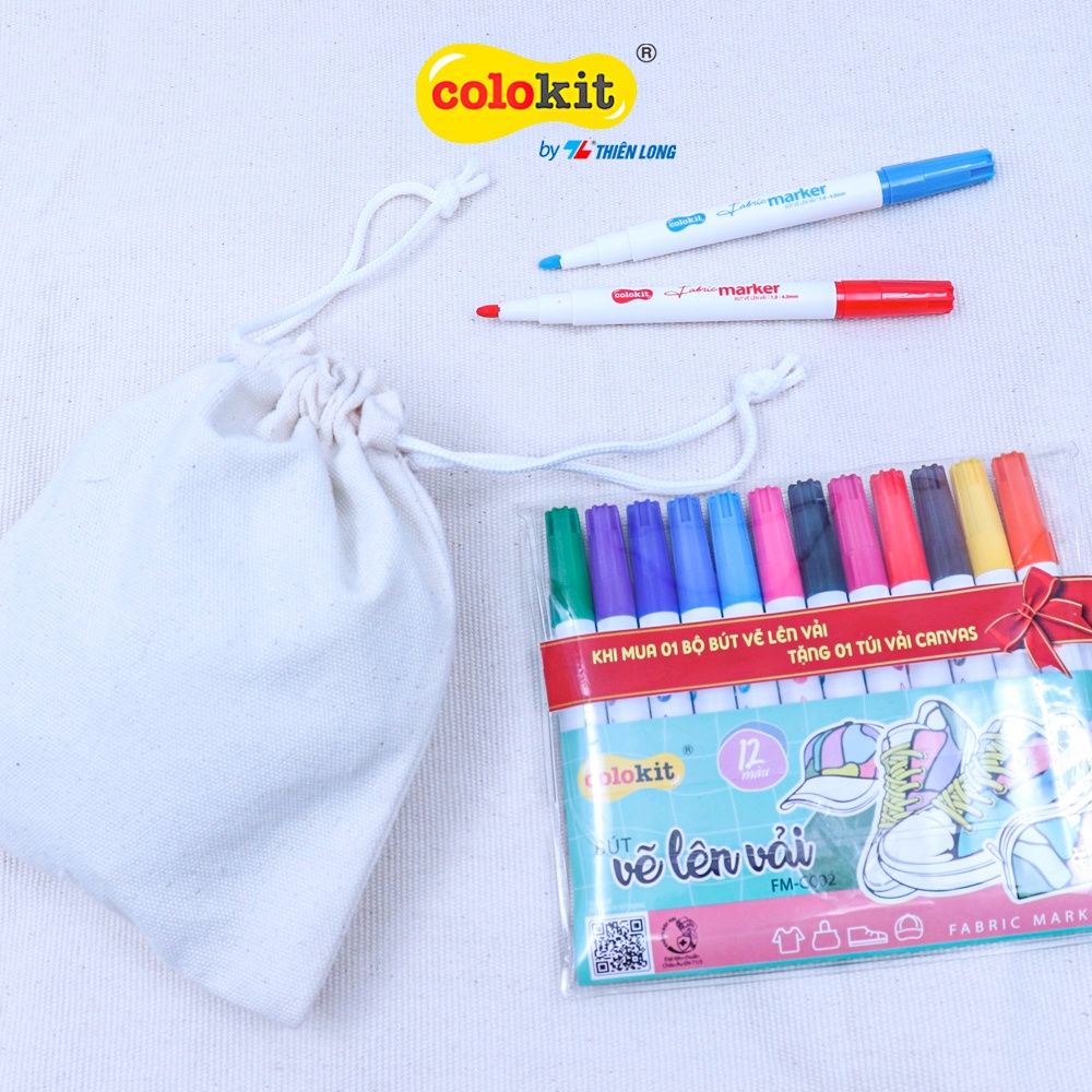 [Mã LIFEMC07BPABAU giảm 20k đơn 99k] Bút vẽ lên vải 12 màu Fabric Marker Thiên Long Colokit FM-C002