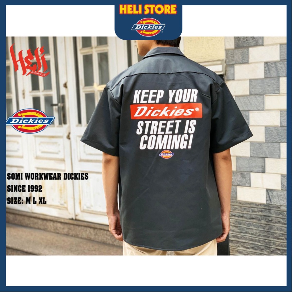 Áo sơ mi kaki nam Dickies tay ngắn túi ngực in chữ chính hãng - Helistore