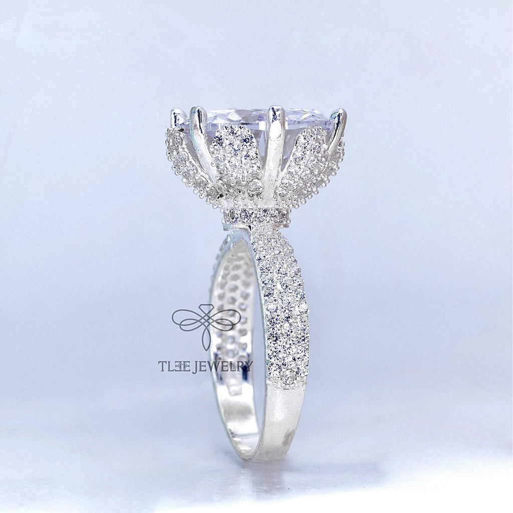 Nhẫn bạc nữ Tlee, Nhẫn hải liên hoa trụ đá cao 12li - TleeJewelry