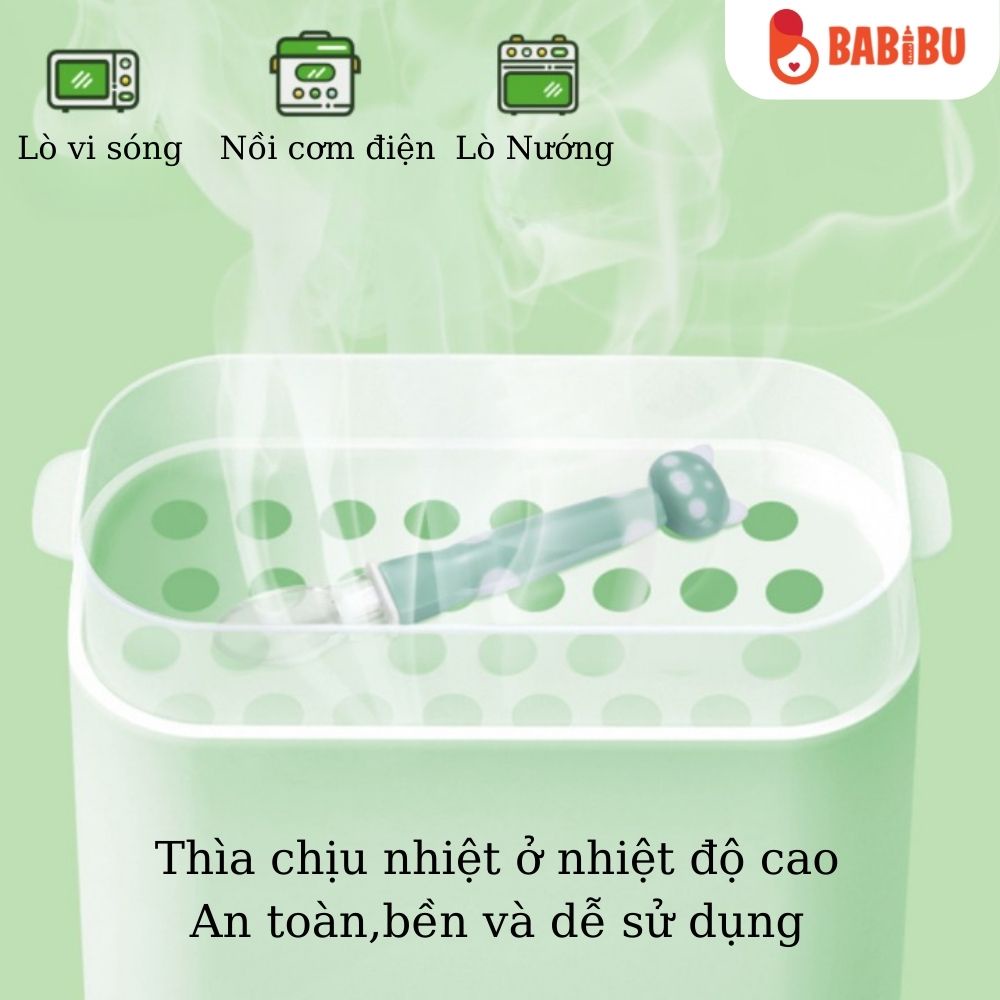 Thìa Ăn Dặm Silicon Đầu Mèo Siêu Mềm An Toàn Cho Bé Yêu Babibu