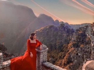 đầm maxi đỏ nhún tùng xoè