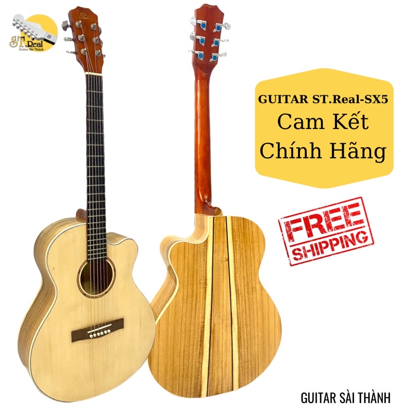 Đàn Guitar Acoustic Chính Hãng ST.Real Guitar Sài Thành Mã ST-XS5 Gỗ Còng Cườm Nguyên Tấm Có Kè Lưng