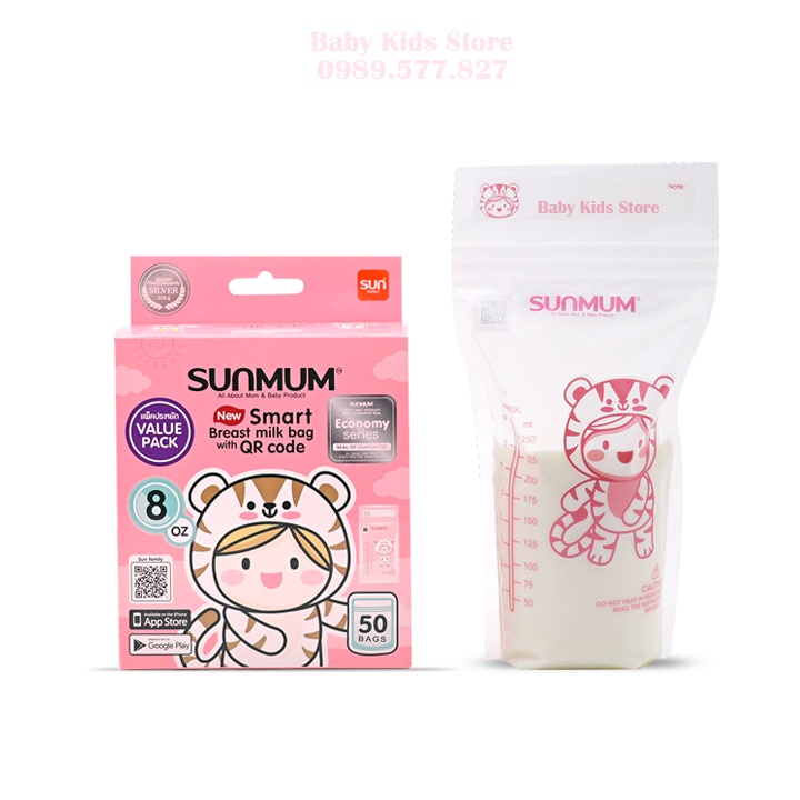 Túi trữ sữa sunmum 50 Thái Lan 250ml - 3 khoá zip chống tràn - Free BPA an toàn cho bé