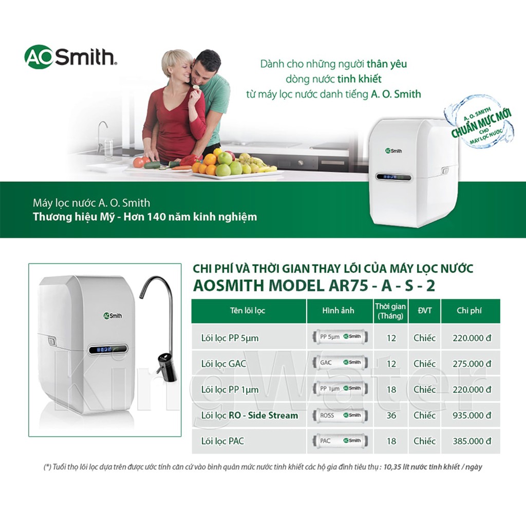 [Mã SKAMPUSHA7 giảm 8% đơn 250k]Máy Lọc Nước AOsmith AR75- A-S-2