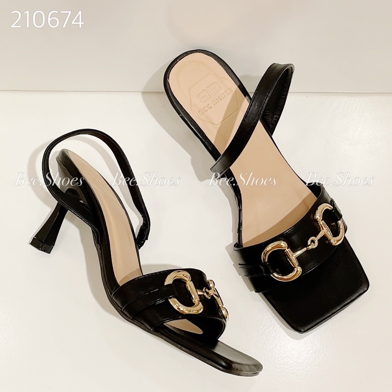 BEESHOES- SANDANLS NỮ MÙI VUÔNG KHÓA SẮT- SANDANLS NỮ THỜI TRANG GÓT NHỌN CAO 7 PHÂN SẴN MÀU ĐEN,KEM,TRẮNG 210674