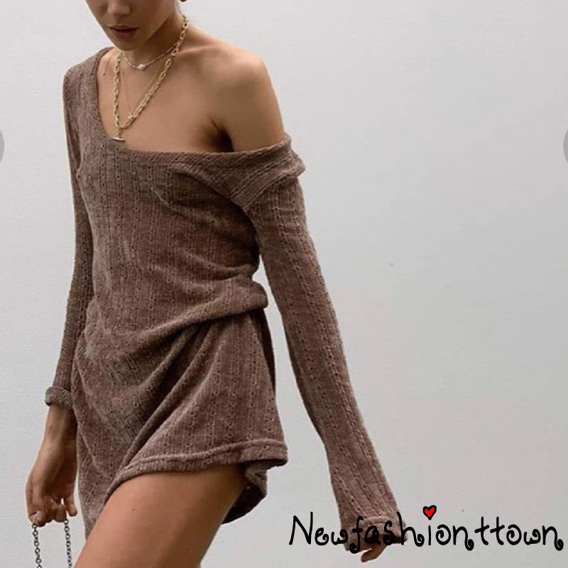Đầm Trễ Vai Tay Dài Thời Trang Dành Cho Nữ