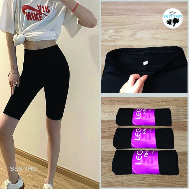 Quần Legging Nữ Ngố Đùi Lửng Cạp Chun Màu Đen Chất Thun Co Giãn 4 Chiều Mặc Ôm Dáng Trẻ Trung Năng Động | BigBuy360 - bigbuy360.vn