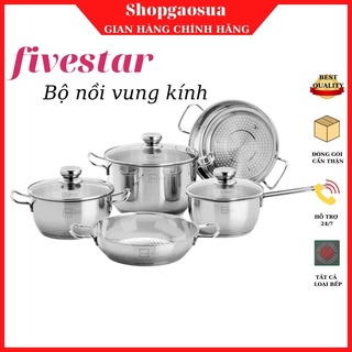 Bộ nồi Fivestar FSB5002  5 chiếc 3 đáy inox 430 vung kính sáng bóng, hàng chính hãng bảo hành 5 năm