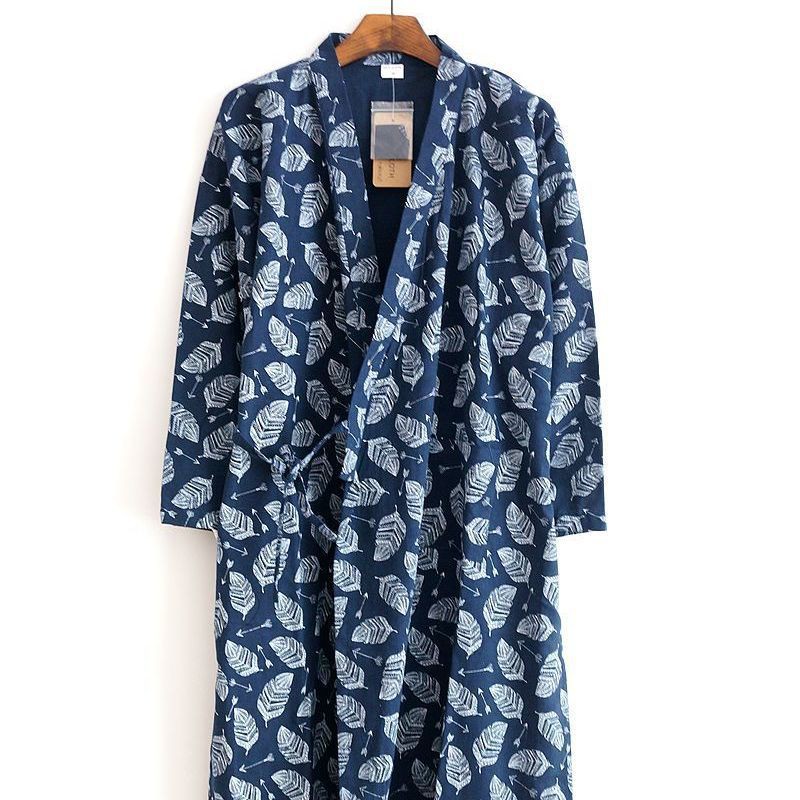 Áo Choàng Ngủ Vải Cotton Mỏng Phối Ren Kiểu Kimono Nhật Bản Cá Tính Cho Nam