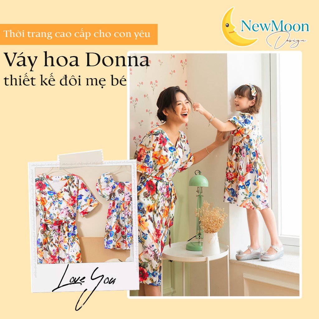 Váy hoa Donna thiết kế đôi mẹ và bé, thiết kế tiểu thư sang trọng