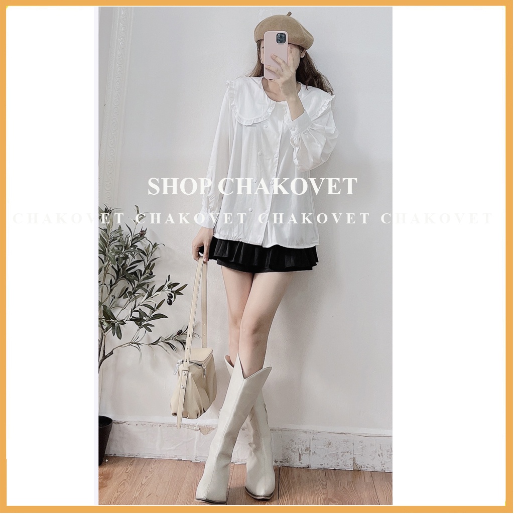 Áo sơ mi nữ kiểu tay bồng CKA884, kiểu áo nữ thiết kế 2 hàng cúc tay dài cổ bèo vải không nhăn mát mịn mặc đẹp dáng xinh | BigBuy360 - bigbuy360.vn