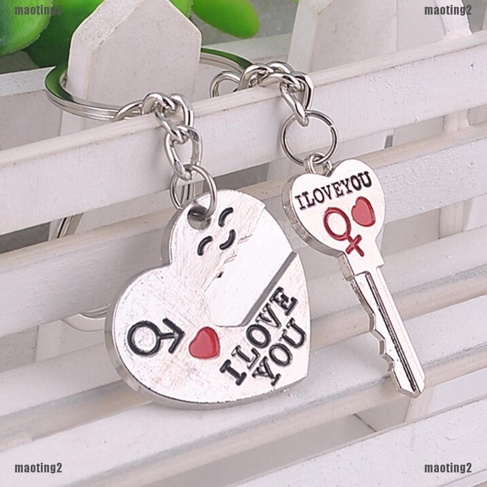 Cặp móc khóa kim loại hình trái tim & chìa khóa dễ thương cho cặp đôi
