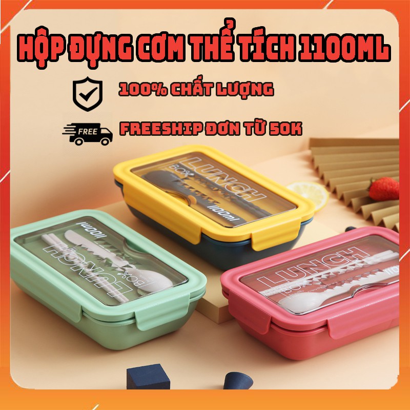 Hộp Đựng Cơm Văn Phòng Hộp Đựng Thức Ăn Giữ Nhiệt 2 Ngăn LUNCH BOX 1100ml - Tặng Kèm Bộ Đũa Muỗng