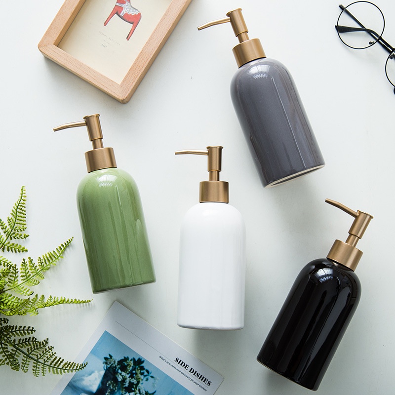 Chai Đựng Sữa Tắm Dầu Gội, Bình Đựng Nước Rửa Tay Dung Tích 350ml Bằng Gốm Sứ Cao Cấp