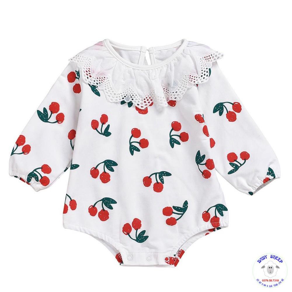 Body Cotton cao cấp họa tiết Cherry cổ Bèo ren trắng cho bé diện tết thôi nôi đi chơi chụp hình