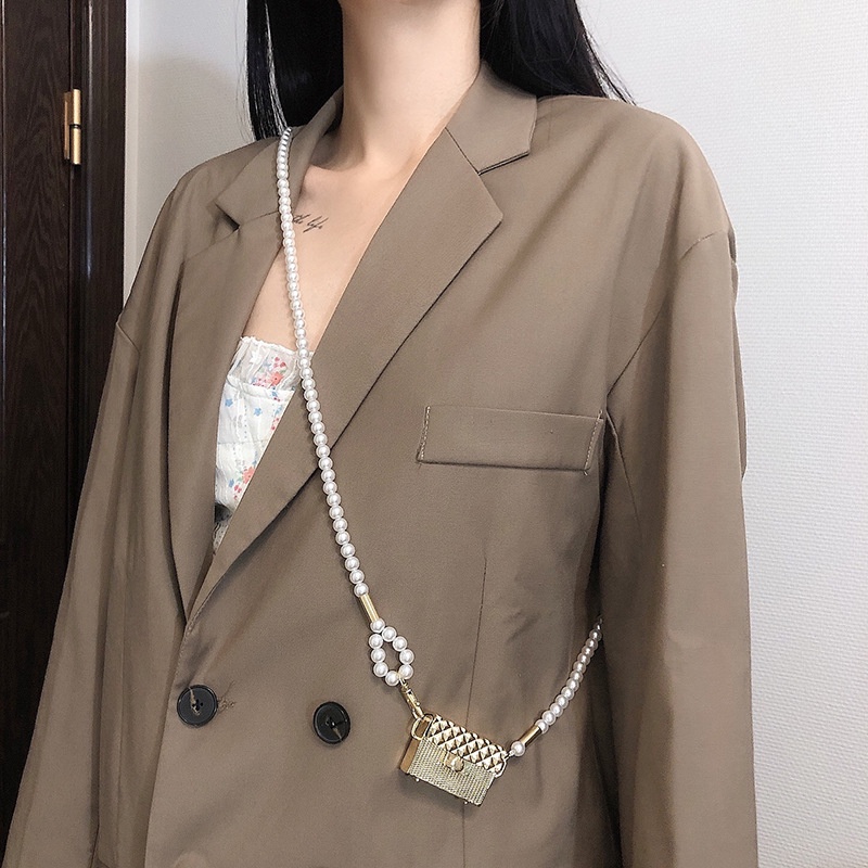 Túi Đeo Chéo Mini Đính Ngọc Trai Thiết Kế Mới Thời Trang