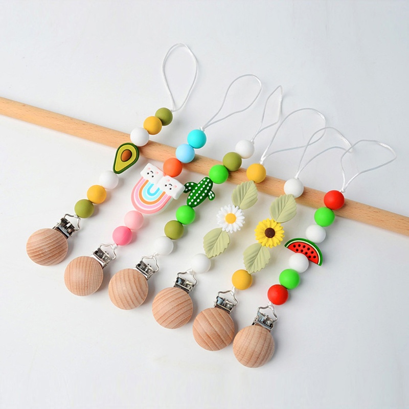 Kẹp Giữ Ti Giả Ngậm Mọc Răng Bằng Silicone Phối Dây Xích Handmade Dành Cho Trẻ Sơ Sinh