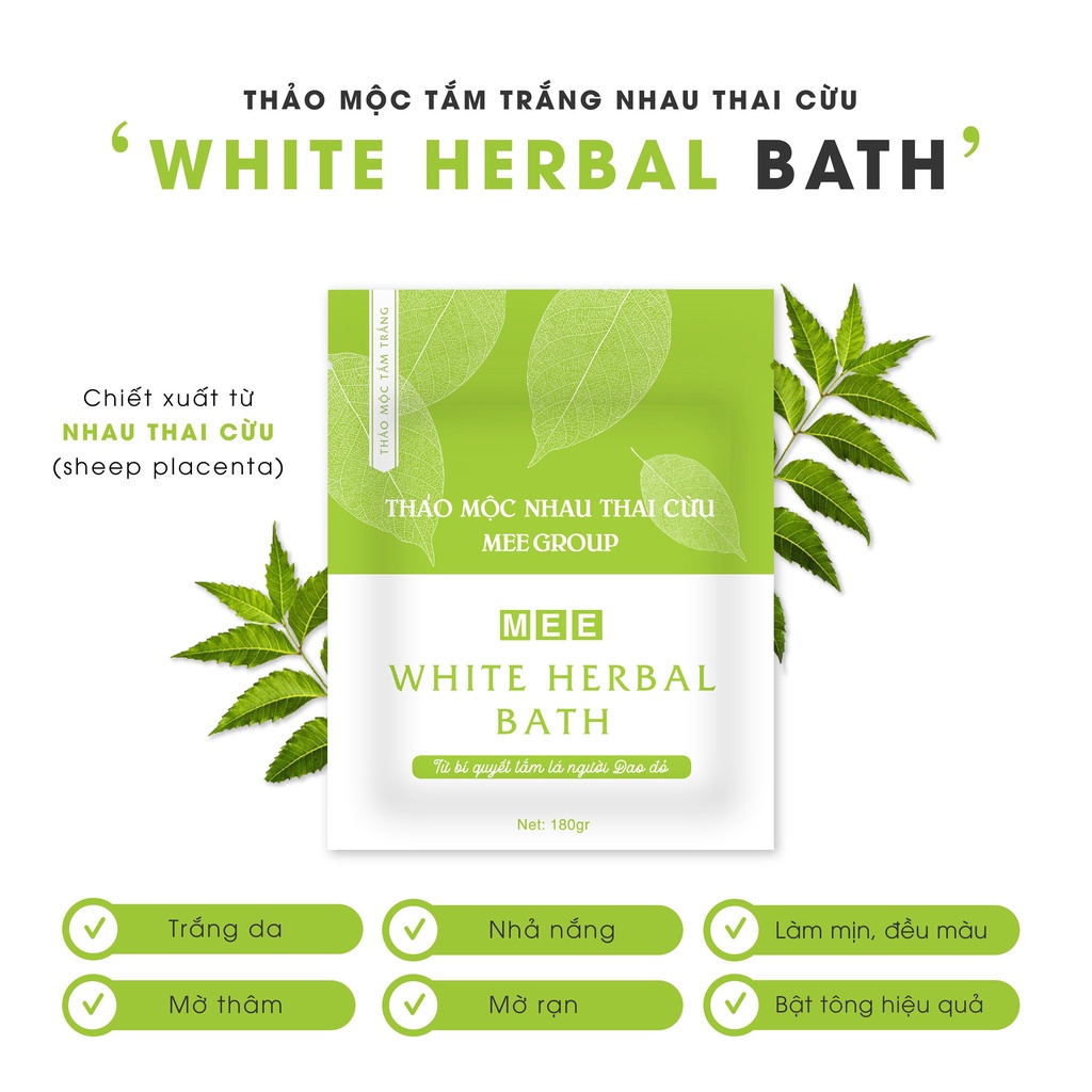 Combo 2 thảo mộc tắm trắng nhau thai cừu MEE NATURAL - Tắm trắng body dưỡng da mềm mại, sáng hồng White Herbal Bath 180g