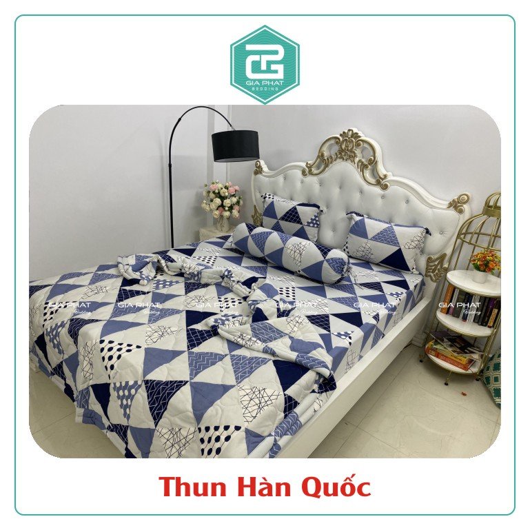 Bộ Ga Gối Thun Lạnh Hàn Quốc {4 Món} họa tiết Tam Giác ( 1 ga bọc + 2 vỏ gối nằm + 1 vỏ gối ôm )