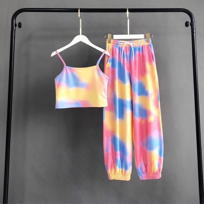 Set Áo CropTop Hai Dây-Jogger Pant Loang Màu Ảnh Thật