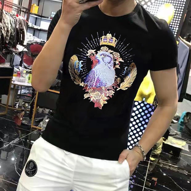 Trendy large T half sleeve T-shirt heavy industry slim fitting short sleeve round neck T-shirt