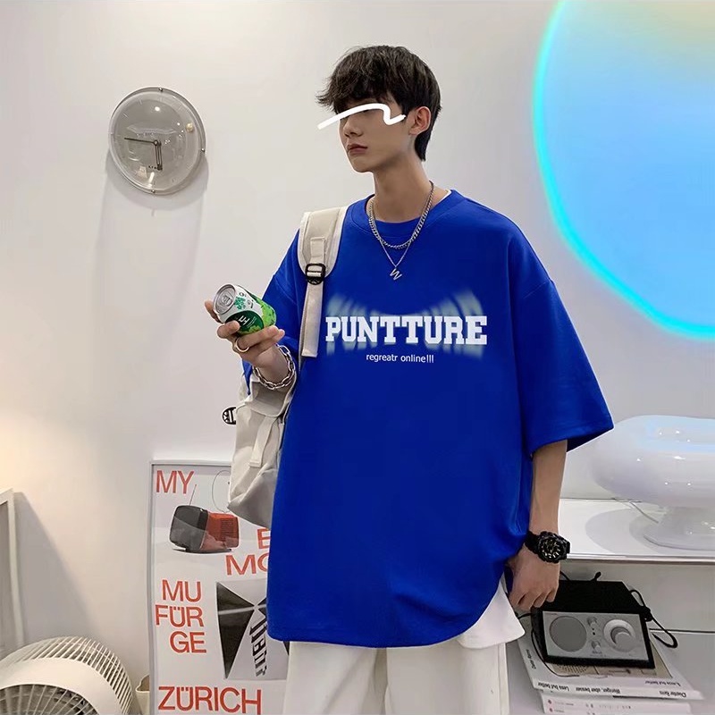 Áo Thun Dáng Rộng Cổ Tròn In Chữ Thời Trang Mùa Hè Phong Cách Hàn Quốc Cho Nam Giới Size M-5XL