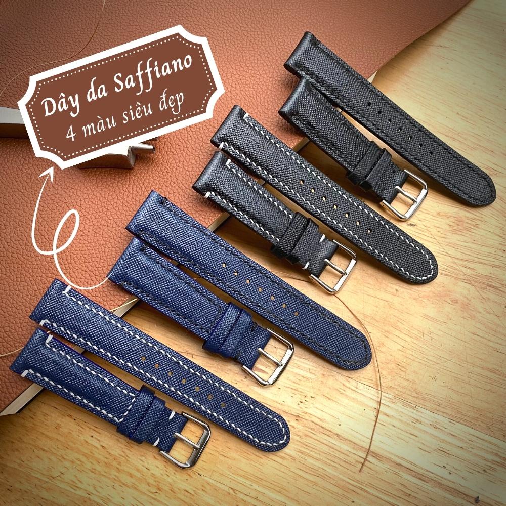 Dây đồng hồ nam da Saffiano 18mm 20mm 22mm handmade dây da đồng hồ khâu tay thủ công S30