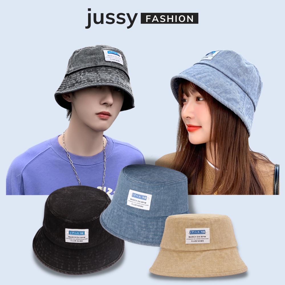 Nón Bucket Jean Denim Logo Vuông Jussy Fashion Phong Cách Nhật Bản Cho Nam Nữ