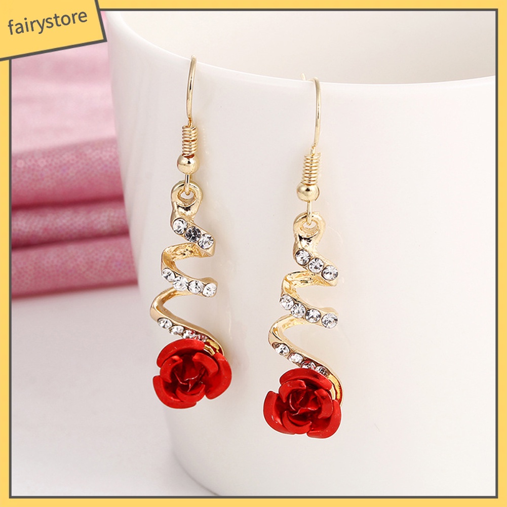 Bông Tai Hình Hoa Hồng Đính Đá Thời Trang Cho Nữ