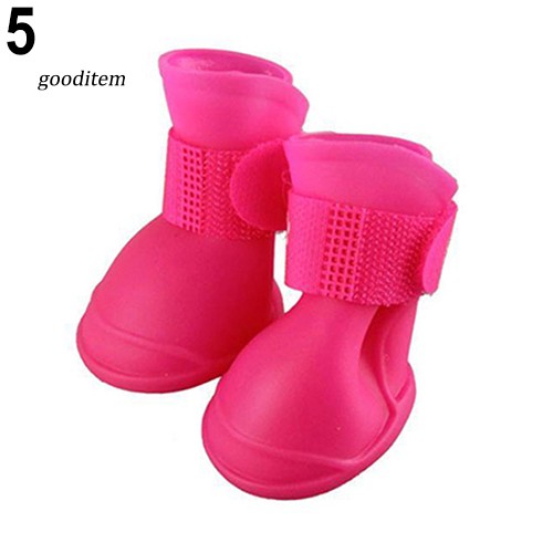 Set 4 chiếc giày bốt đi mưa chống trơn trượt/chống thấm nước độc đáo dành cho thú cưng