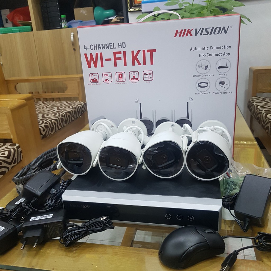 Bộ Kit HIKVISION NK42W0H(D) gồm 4 Camera IP Wifi 2MP và 1 đầu ghi Wifi Hàng chính hãng