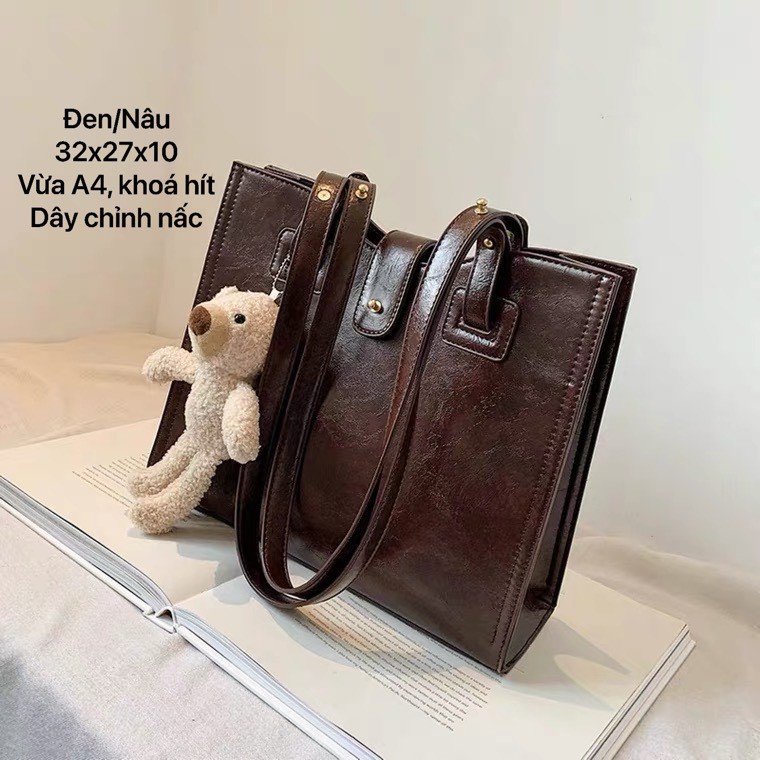Túi tote da dày loại 1 dây chỉnh nấc 2 ngăn phụ lớn khoá hít 2 màu (order 2 tuần từ Trung về)