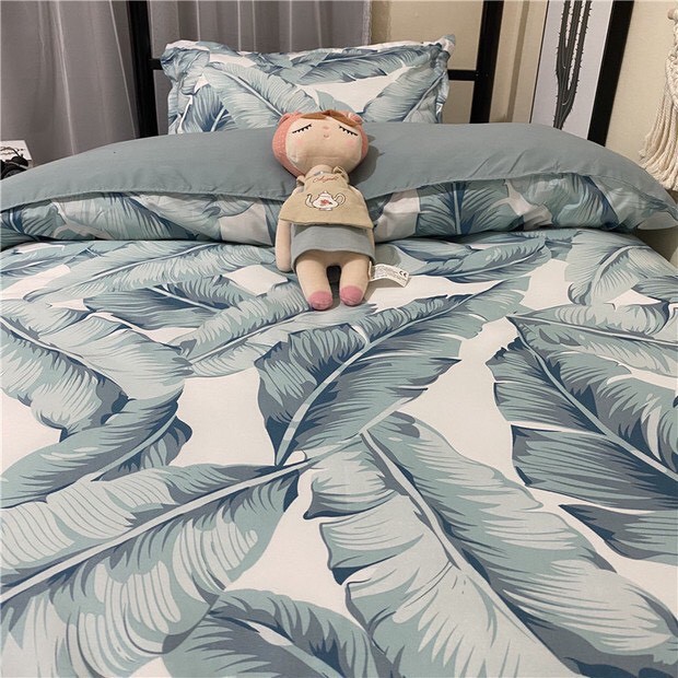 Bộ chăn ga gối Cotton poly M2T bedding, vỏ chăn (mền), drap ga giường và 2 vỏ gối - Pl Lá chuối | BigBuy360 - bigbuy360.vn