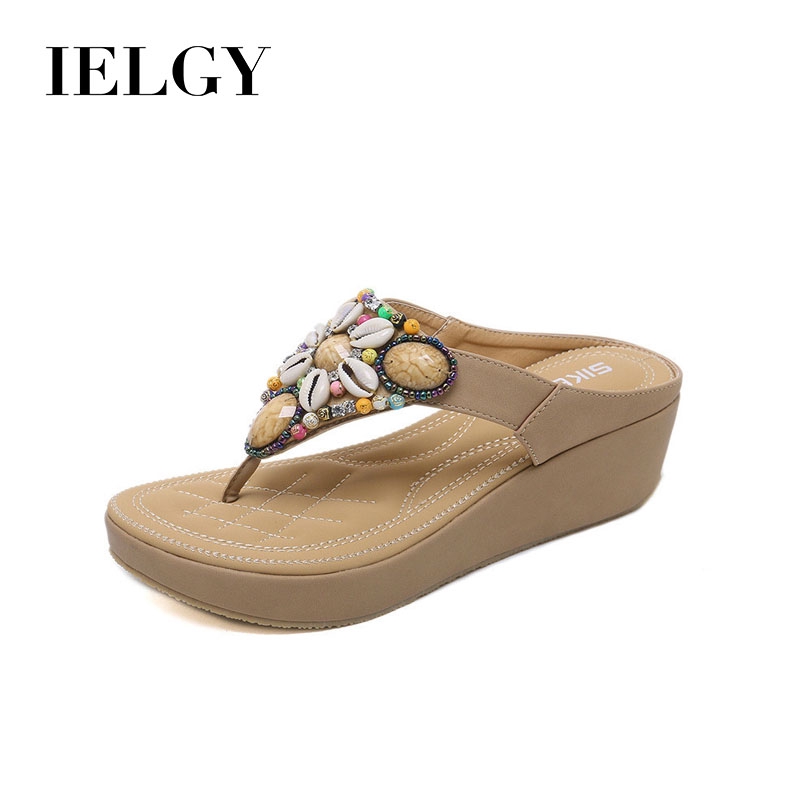 Xăng đan Đế Xuồng 5cm Đính Hạt Phong Cách bohemian Thời Trang Đi Biển Cho Nữ