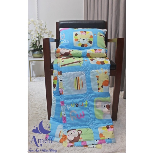 Sét chăn hè kèm gối đầu Cotton Hàn Quốc 100% cho bé