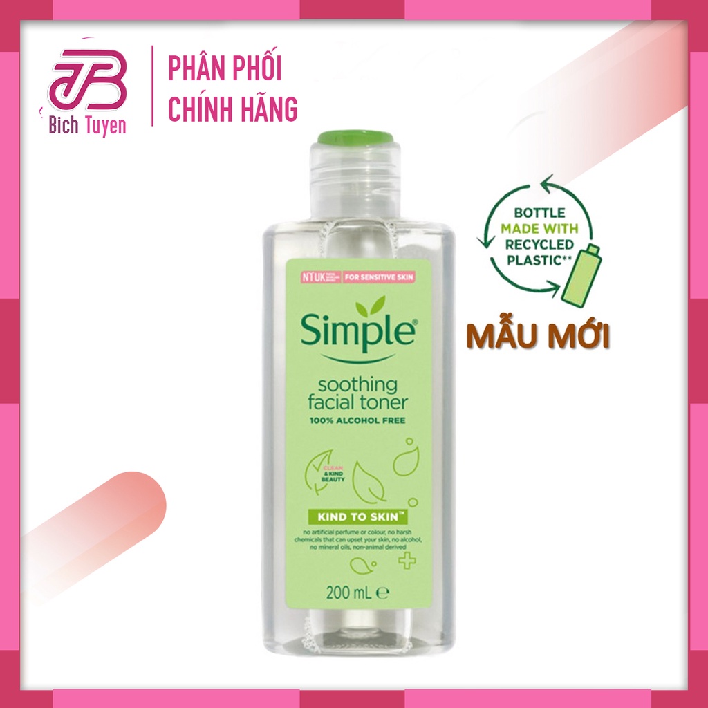 Nước Hoa Hồng SOOTHING FACIAL TONER SIMPLE cân bằng ẩm cho da 200ml BT Cosmetic
