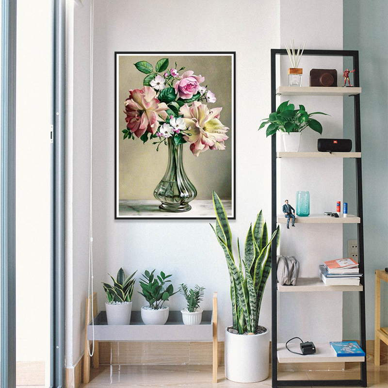 Bộ tranh đính đá 5D họa tiết bình hoa độc đáo kích thước 30x40cm DIY dùng trang trí