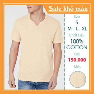 [FLASH SALES] Áo Thun Nam Cổ Tim Xẻ Màu Kem 👕 FO76 SHOP👕