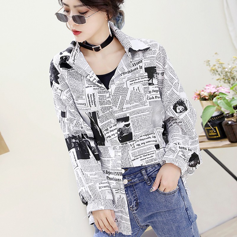 Áo sơ mi nữ tay dài in hình báo | BigBuy360 - bigbuy360.vn