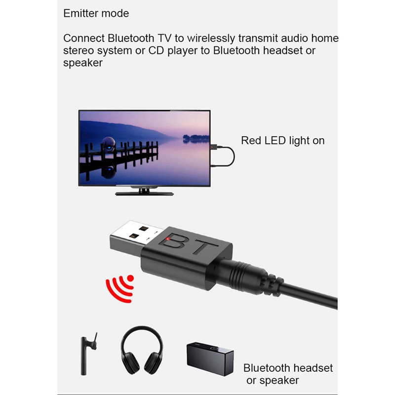 Usb Nhận Tín Hiệu Âm Thanh Bluetooth 5.0 Mini 3.5MM Có Đèn LED 2 Trong 1 Cho Xe Hơi