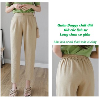 💥Quần Baggy Nữ chất Đũi💥Cúc trước thun sau lưng