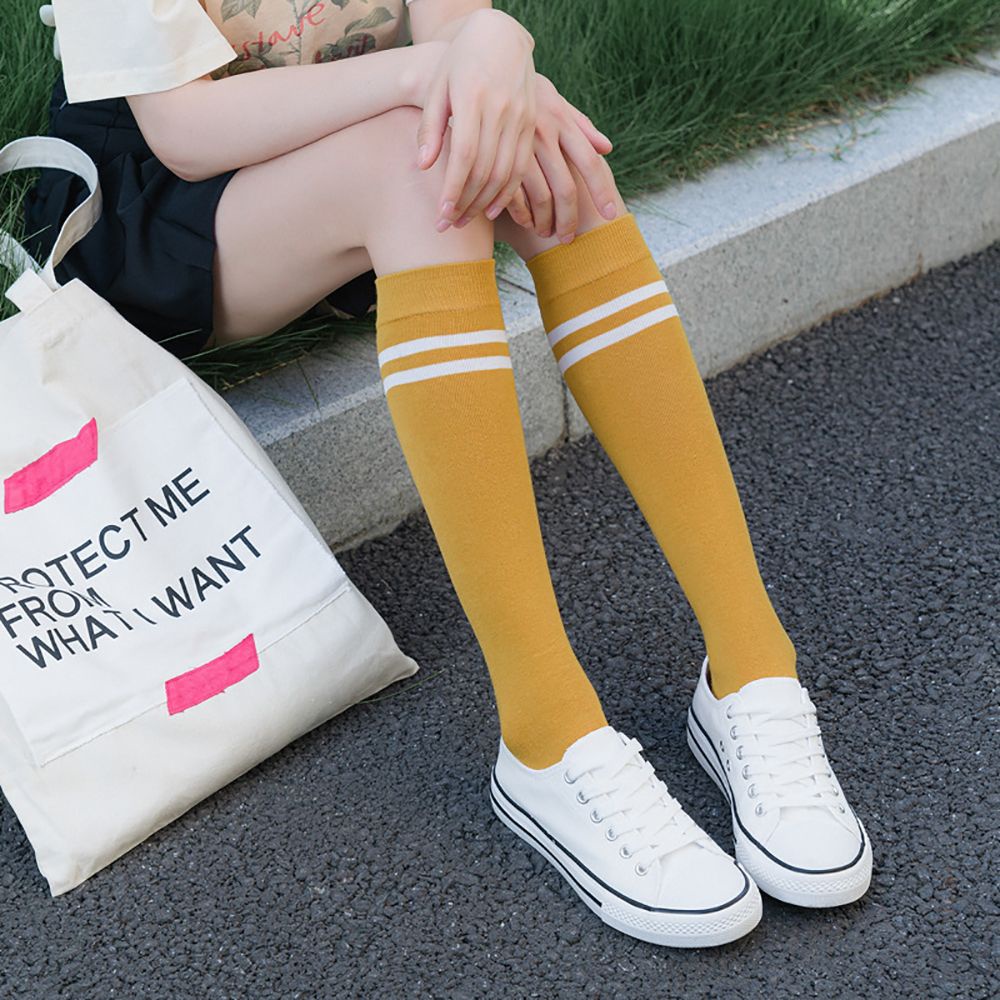 Vớ cotton dài qua gối co giãn kẻ sọc nhiều màu sắc gợi cảm cho nữ
