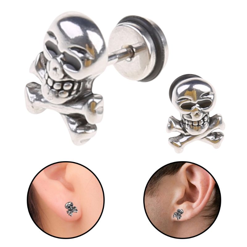 Bông Tai Hình Đầu Lâu Bằng Thép Titan Phong Cách Retro