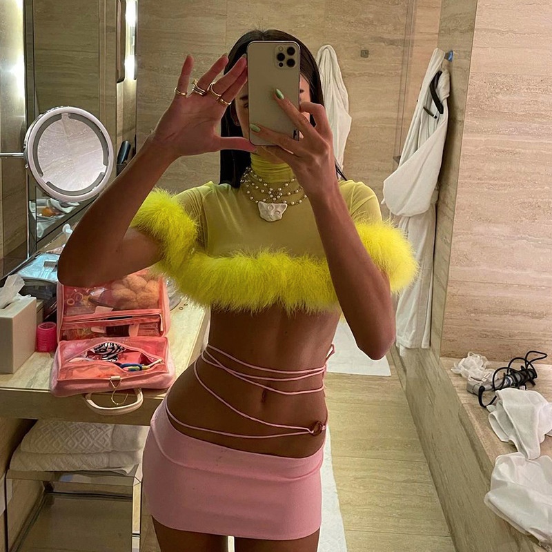 Áo Lưới Crop Top Cổ Tròn Màu Trơn Phong Cách Âu Mỹ Thời Trang Mùa Thu Hàng Mới Dành Cho Bạn Nữ