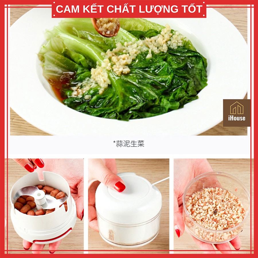 Máy xay tỏi ớt đa năng tiện lợi, Dụng cụ xay ớt tỏi giật bằng tay mini Food Chopper loại tốt iHouse