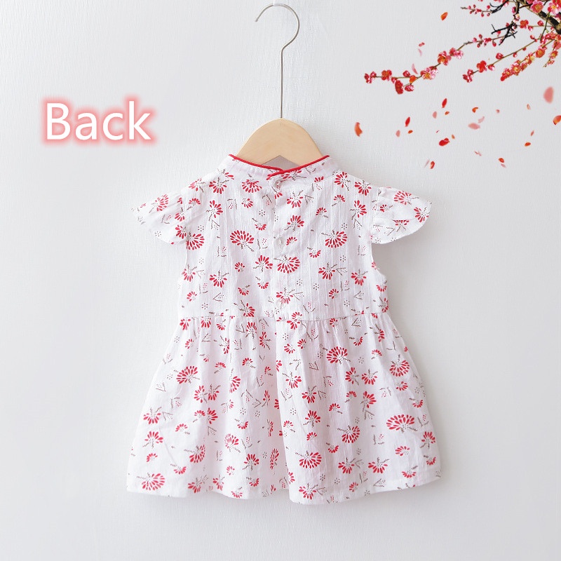 Bộ Áo Liền Quần Kiểu Sườn Xám In Hoa Dễ Thương Thời Trang Mùa Hè Cho Bé Gái