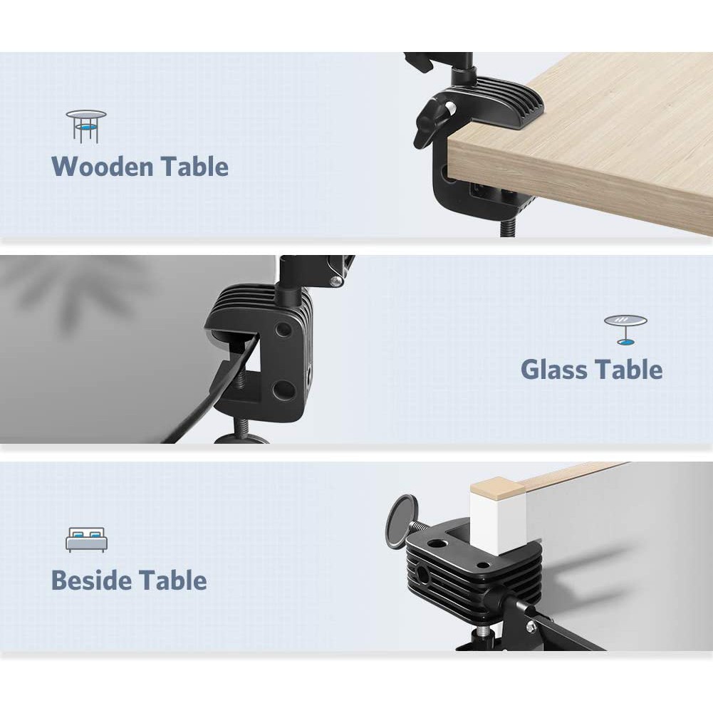 Giá đỡ điện thoại, máy tính bảng kẹp mặt bàn, giá sách..., chất liệu kim loại, xoay góc 360 độ, 4-12.9 inch UGREEN LP142