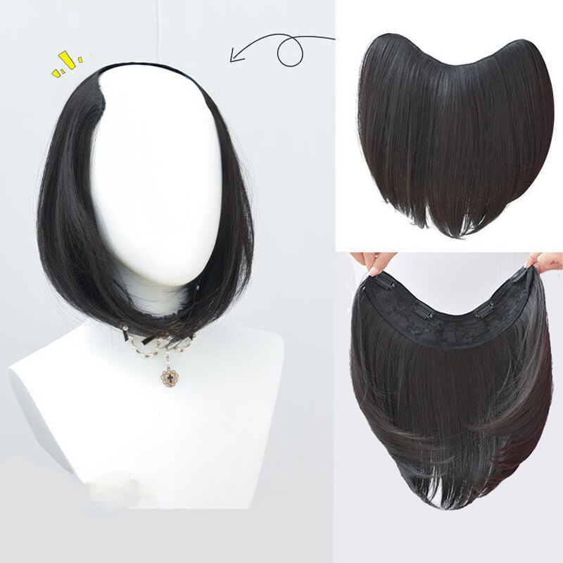 Tóc giả kẹp tự nhiên màu đen ngắn thẳng dáng chữ U cho nữ 12 inch